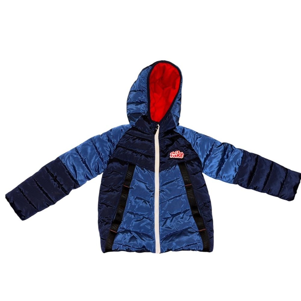 Nike Kids Blue & Navy Puffer Jacket with Red Lined Hood 5/6